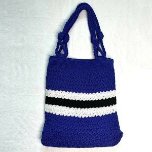 Blue Colorblock Crochet Striped Rope Beach Summer Tote Bag